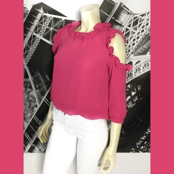 MINE Fuchsia Cold Shoulder Blouse - Picture 2 of 4